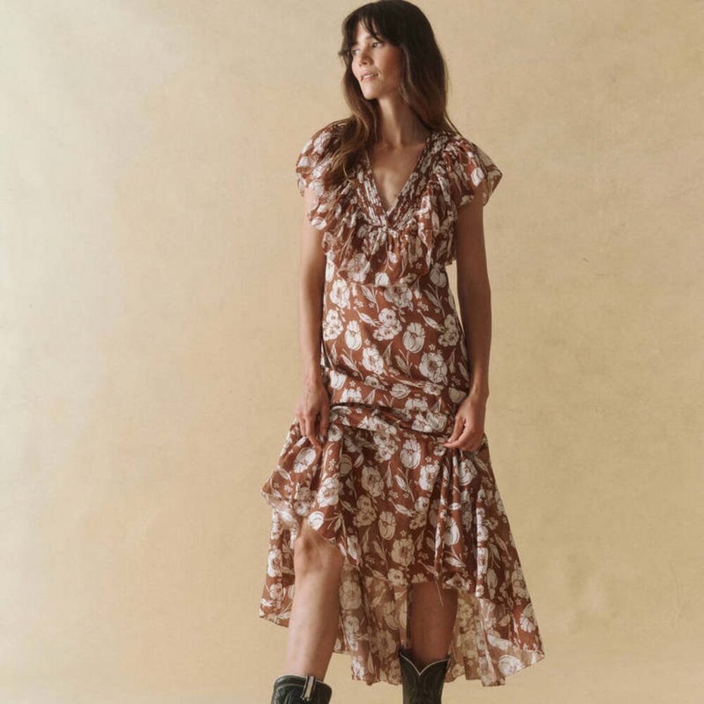 THE GREAT. "The Renaissance Dress"in Hickory Whisper Floral